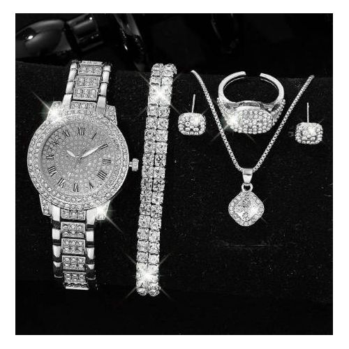 Women Watch Bracelet Set Watches Necklace Ring Jewelry